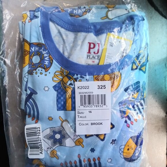 New Childrens Place Hanukkah Pajamas Size 16 top and bottom - Picture 1 of 2